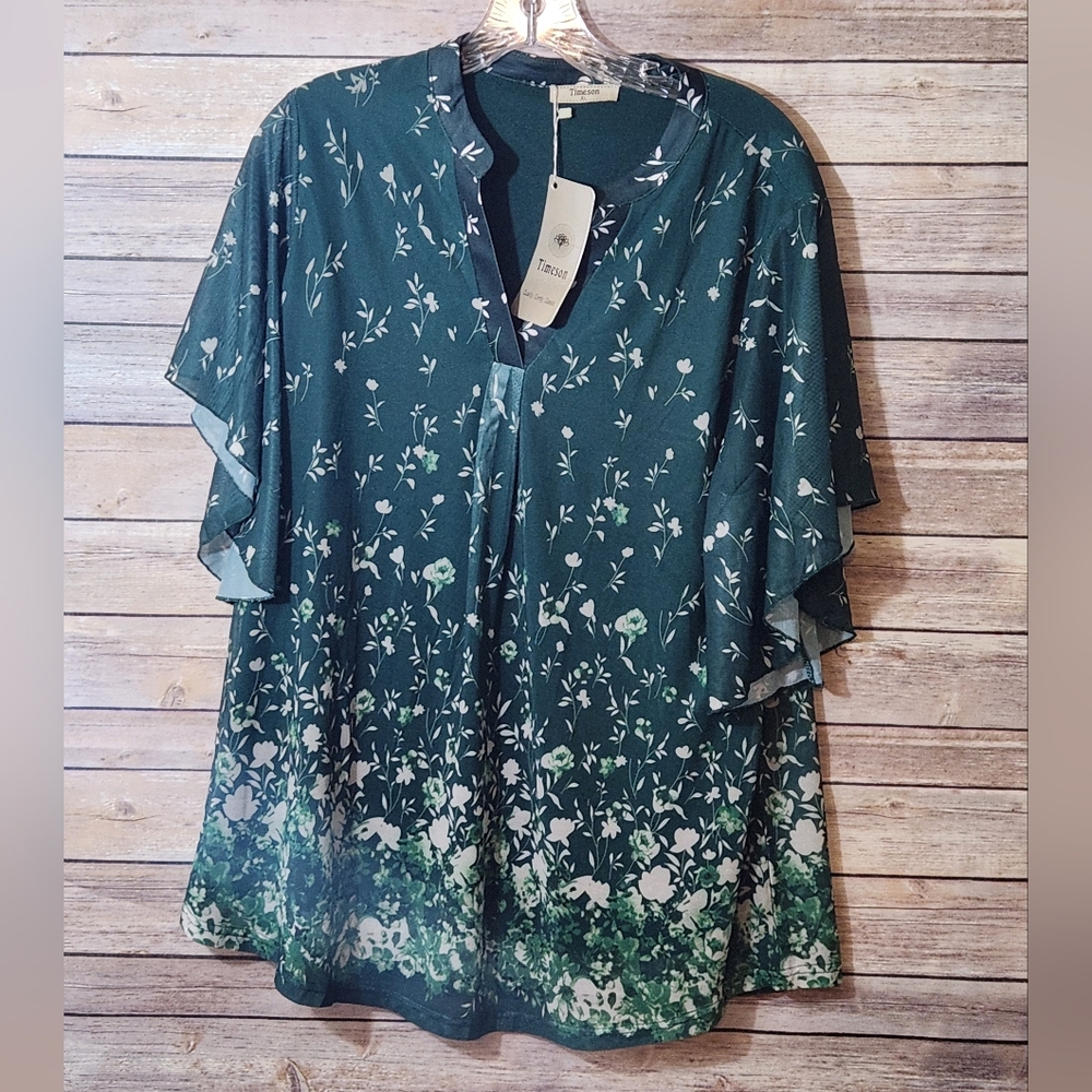 Forest Green Floral Blouse